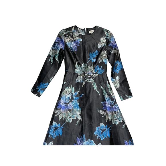 Faeriesty Evening Dress Size Small Black Blue Silver Flowers Polyester Lined NEW - Picture 3 of 9